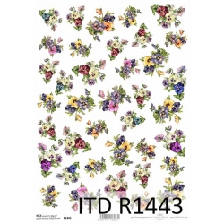 Papier ryżowy ITD A4 R1443, drobne kwiaty bratki